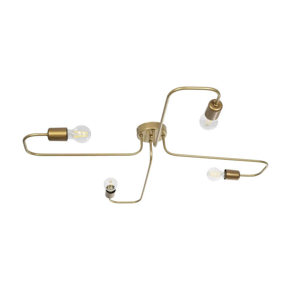 MOORNA 201-0065 Vintage Deckenleuchte mit 4 x E27 Fassungen AC 220-240V IP20 - Gold - L97 x B97 x H7cm