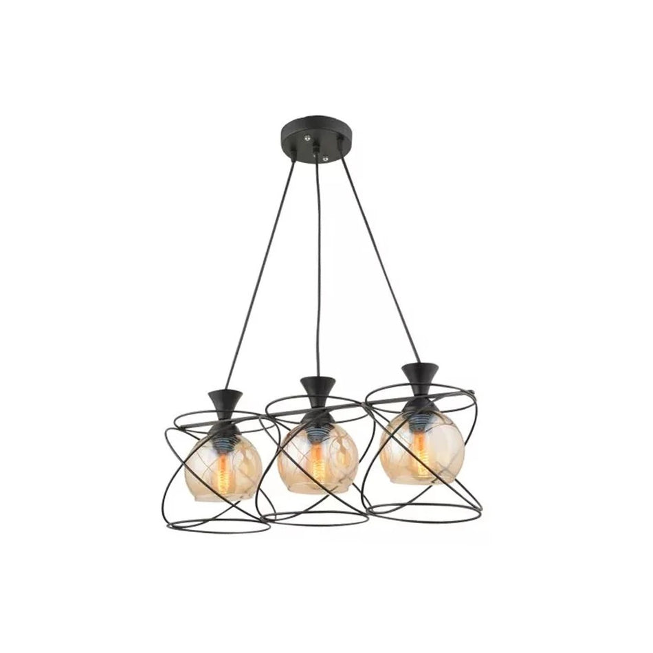 GLOBOSTAR® GLINDER 201-0067 Vintage Κρεμαστό Φωτιστικό Οροφής με Ντουί 3 x E27 AC 220-240V IP20 - Μαύρο & Μελί - Μ53 x Π25 x Υ23cm