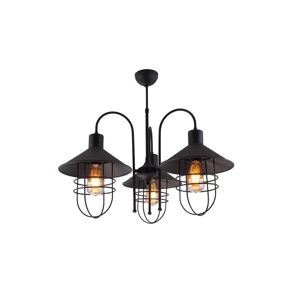 GLOBOSTAR® BLAZEO 201-0079 Vintage Κρεμαστό Φωτιστικό Οροφής με Ντουί 3 x E27 AC 220-240V IP20 - Μαύρο - Μ42 x Π42 x Υ66cm