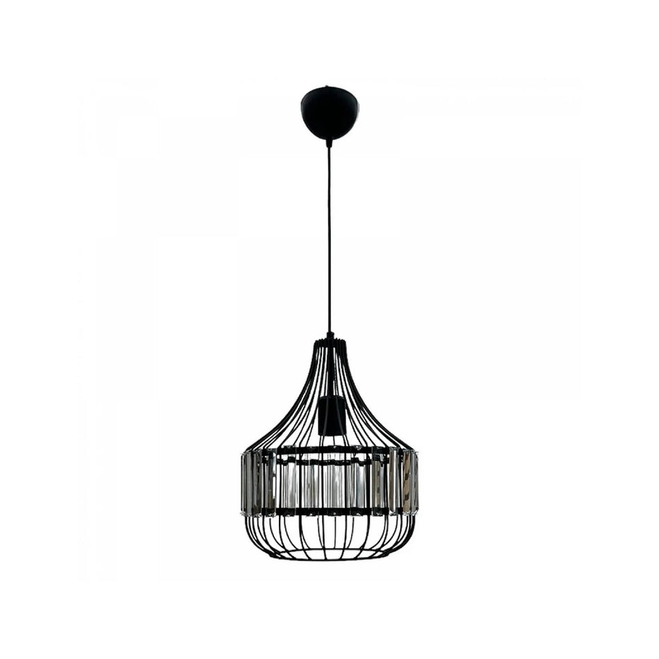 GLOBOSTAR® LUMAON 201-0081 Vintage Κρεμαστό Φωτιστικό Οροφής με Ντουί 1 x E27 AC 220-240V IP20 - Μαύρο & Διάφανο - Μ27 x Π27 x Υ37cm