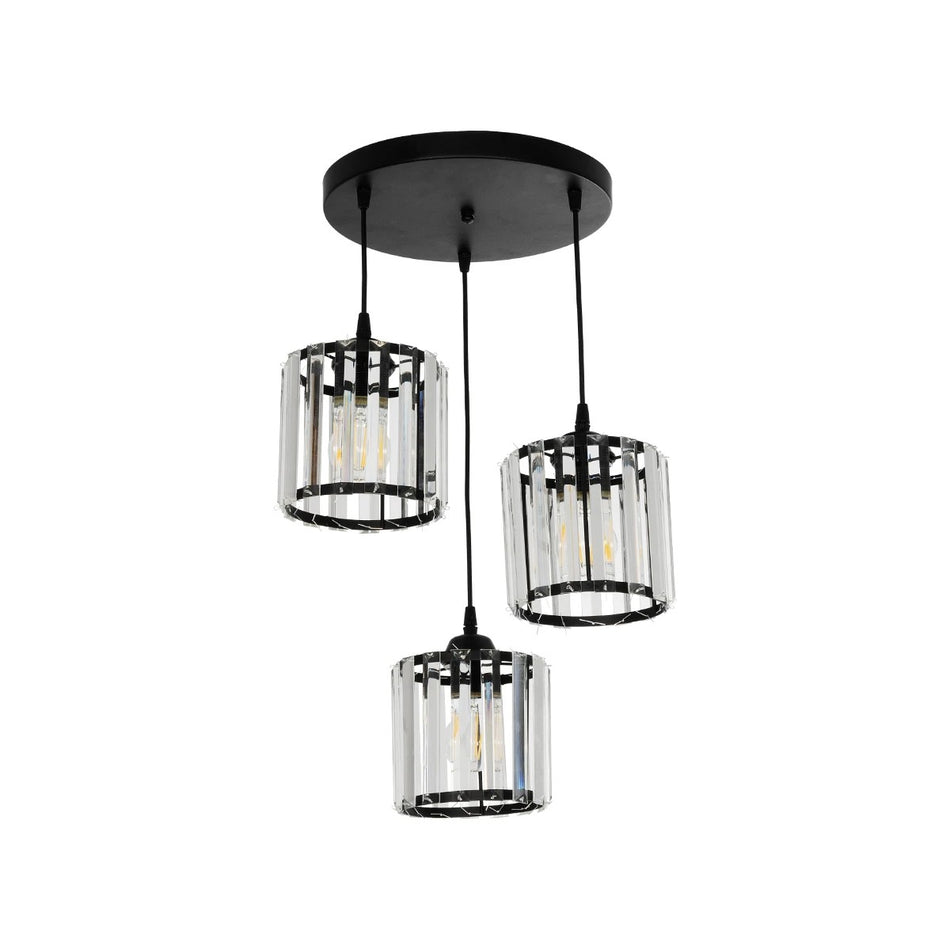 GLOBOSTAR® FLAREX 201-0084 Vintage Κρεμαστό Φωτιστικό Οροφής με Ντουί 3 x E27 AC 220-240V IP20 - Μαύρο & Διάφανο - Μ40 x Π40 x Υ50cm