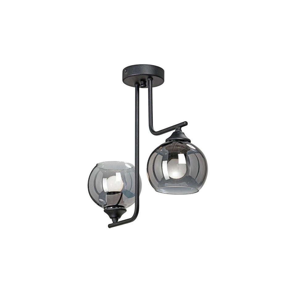 GLOBOSTAR® GLOSSA 201-0091 Vintage Φωτιστικό Οροφής με Ντουί 2 x E27 AC 220-240V IP20 - Μαύρο & Μαύρο Φιμέ - Μ40 x Π15 x Υ17cm