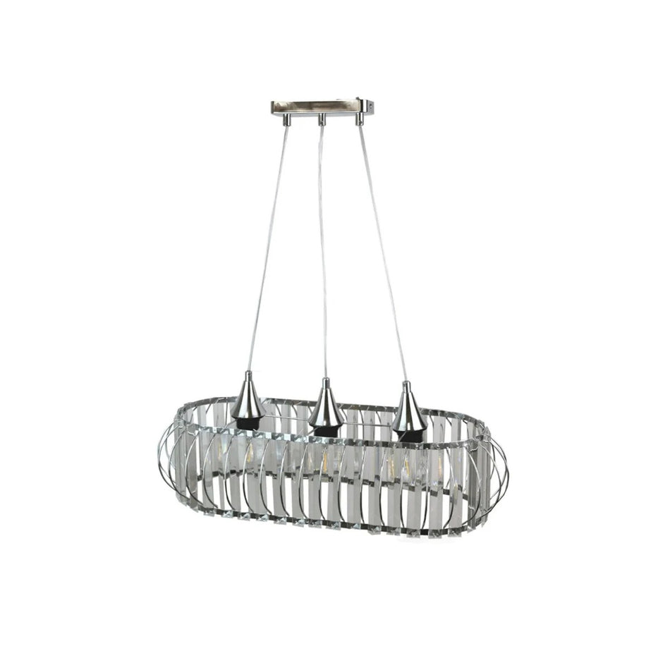 GLOBOSTAR® RAZIA 201-0101 Vintage Κρεμαστό Φωτιστικό Οροφής με Ντουί 3 x E27 AC 220-240V IP20 - Ασημί & Διάφανο - Μ60 x Π30 x Υ25cm