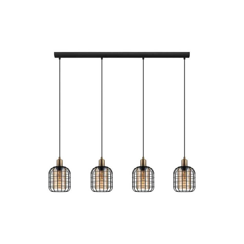 GLOBOSTAR® PULSAR 201-0103 Vintage Κρεμαστό Φωτιστικό Οροφής με Ντουί 4 x E27 AC 220-240V IP20 - Μαύρο - Μ80 x Π22 x Υ46cm