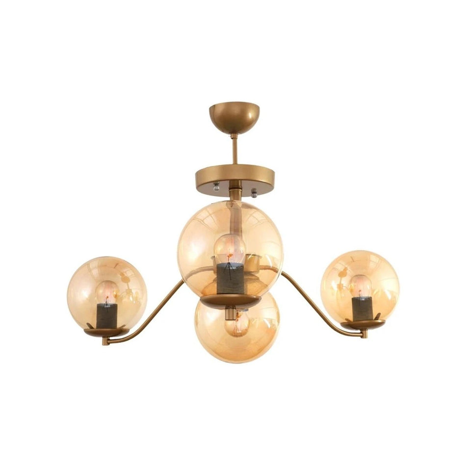 GLOBOSTAR® SUNRAY 201-0110 Vintage Φωτιστικό Οροφής με Ντουί 4 x E27 AC 220-240V IP20 - Χρυσό & Μελί - Μ100 x Π100 x Υ26cm