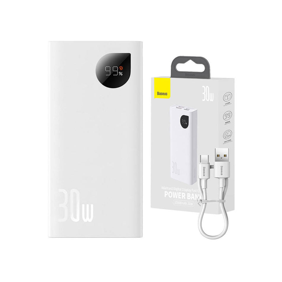 Baseus Adaman2 Power Bank 10000mAh 30W με 2 Θύρες USB-A και Θύρα USB-C Power Delivery Λευκό