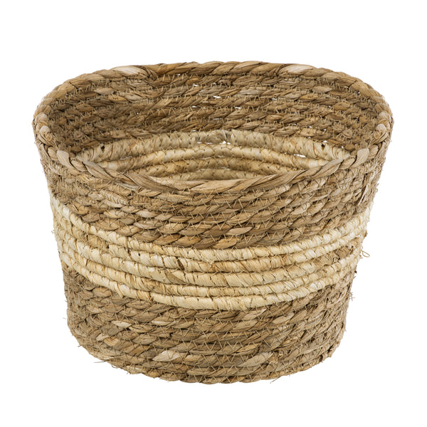 Künstlicher Garten KYTHIRA 20273 Dekorativer Weidenkorb – Caspo-Topf – Blumentopf Beige mit Weiß Φ22 cm x H15 cm