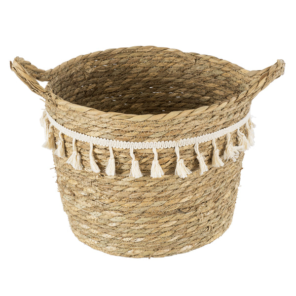 Künstlicher Garten SANTORINI 20285 Dekorativer Weidenkorb – Caspo-Topf – Blumentopf Beige mit Makramee Φ25 cm x H23 cm