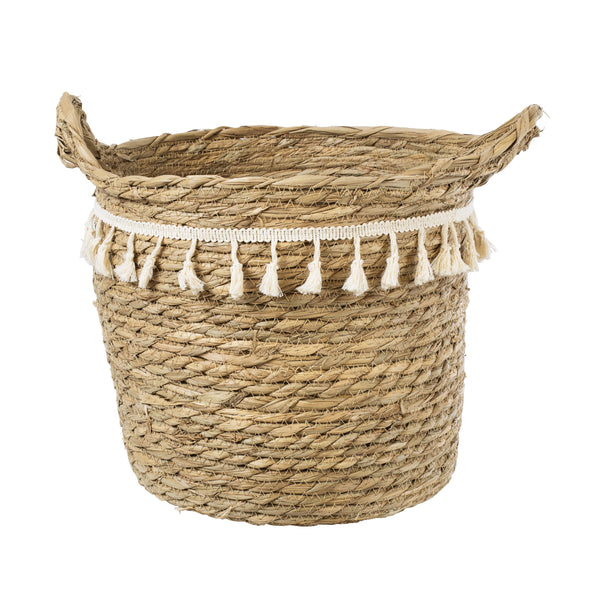 Künstlicher Garten SANTORINI 20286 Dekorativer Weidenkorb – Caspo-Topf – Blumentopf Beige mit Makramee Φ31 cm x H29 cm