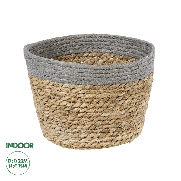 Künstlicher Garten ANTIPAROS 20289 Dekorativer Weidenkorb – Caspo-Topf – Blumentopf Beige mit Grau Φ22 cm x H15 cm