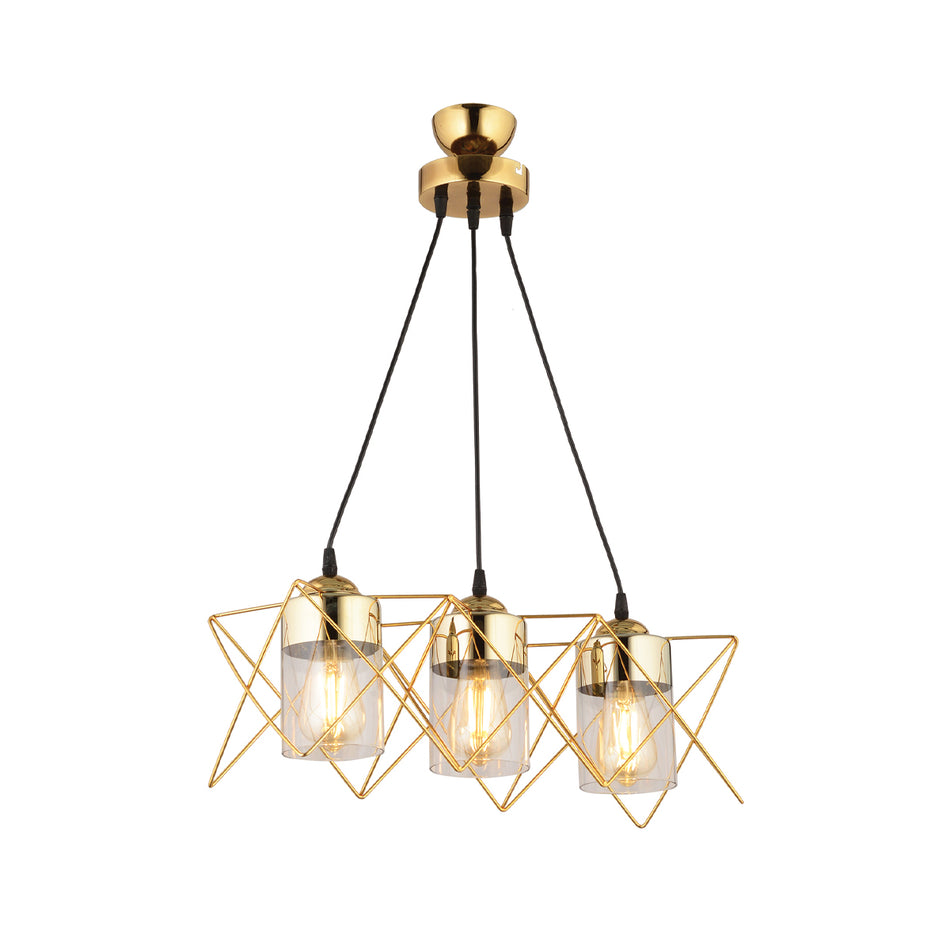 GLOBOSTAR® PLEX 202-0036 Μοντέρνο Κρεμαστό Φωτιστικό Οροφής με Ντουί 3 x E27 AC 220-240V IP20 - Χρυσό & Διάφανο - Μ56 x Π17 x Υ24cm