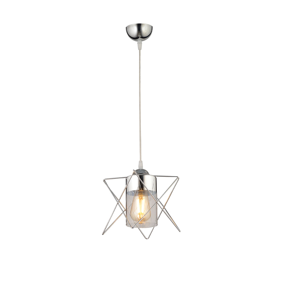 GLOBOSTAR® PLEX 202-0038 Μοντέρνο Κρεμαστό Φωτιστικό Οροφής με Ντουί 1 x E27 AC 220-240V IP20 - Ασημί & Διάφανο - Μ25 x Π25 x Υ23cm