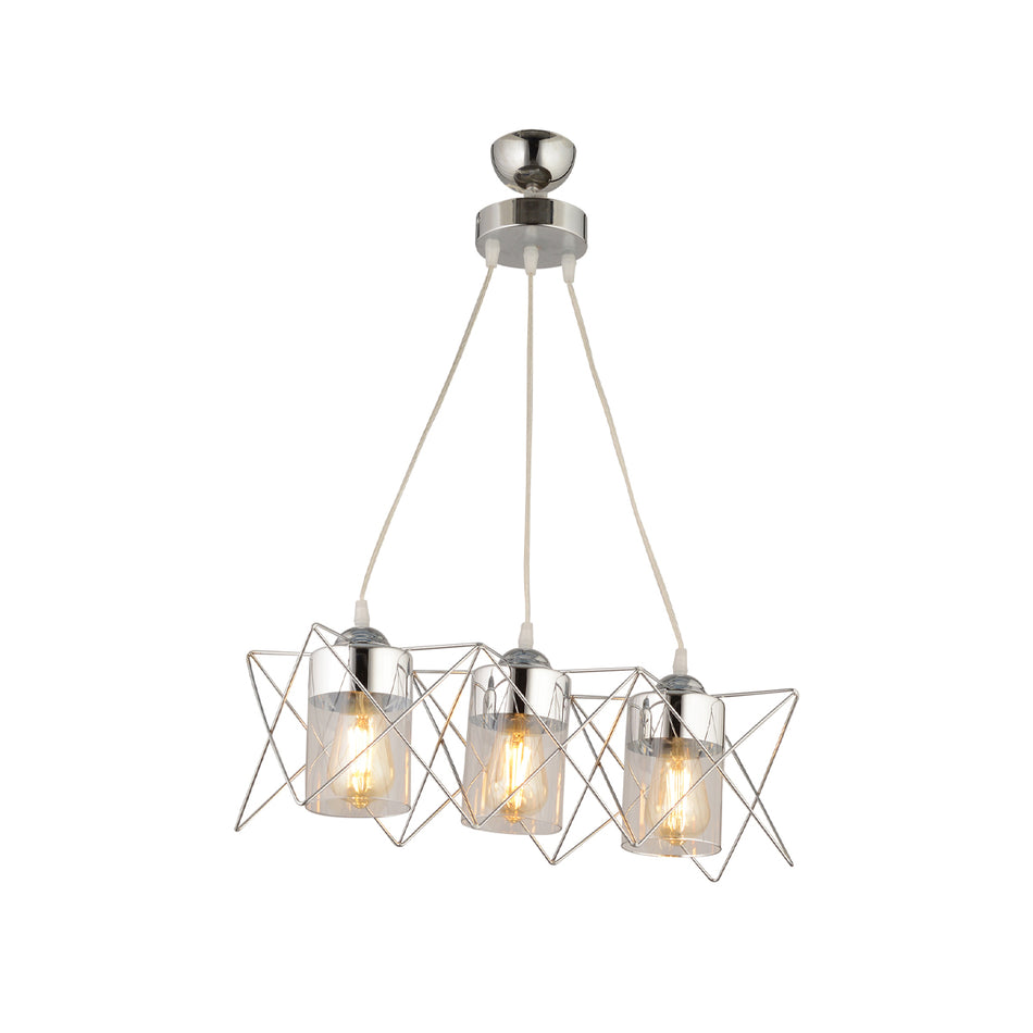 GLOBOSTAR® PLEX 202-0039 Μοντέρνο Κρεμαστό Φωτιστικό Οροφής με Ντουί 3 x E27 AC 220-240V IP20 - Ασημί & Διάφανο - Μ56 x Π17 x Υ24cm