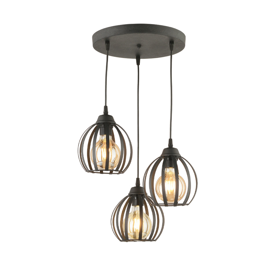 GLOBOSTAR® LUSE 202-0049 Μοντέρνο Κρεμαστό Φωτιστικό Οροφής με Ντουί 3 x E27 AC 220-240V IP20 - Μαύρο - Μ40 x Π40 x Υ65cm