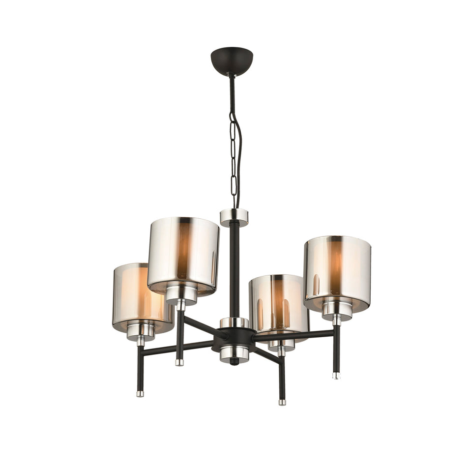 GLOBOSTAR® SHORD 202-0056 Μοντέρνο Κρεμαστό Φωτιστικό Οροφής με Ντουί 4 x E27 AC 220-240V IP20 - Μαύρο & Μαύρο Φιμέ - Μ57 x Π57 x Υ37cm