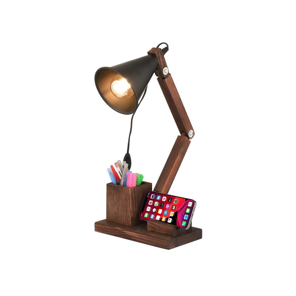 GLOBOSTAR® WOODY 202-0060 Μοντέρνο Επιτραπέζιο Φωτιστικό Πορτατίφ με Ντουί 1 x E27 AC 220-240V IP20 - Καφέ & Μαύρο - Μ40 x Π40 x Υ27cm