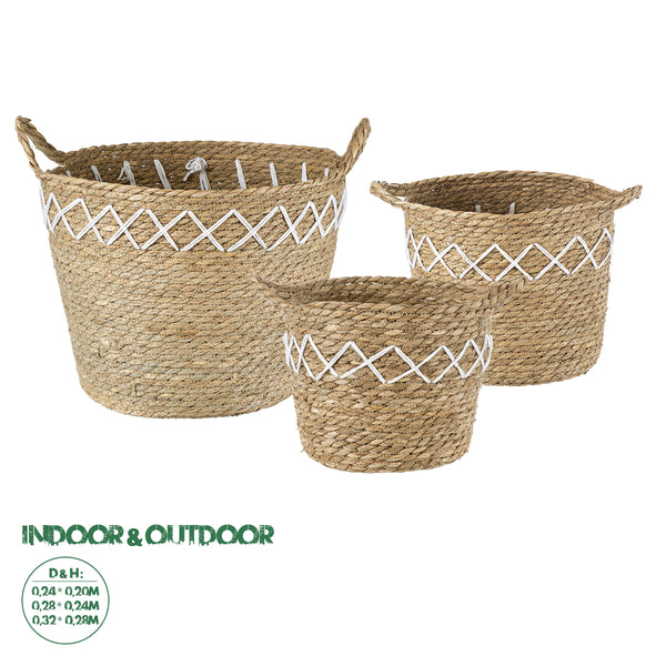 Künstlicher Garten ZAKYNTHOS 20336 SET mit 3 dekorativen geflochtenen Körben – Blumentöpfen – Blumentöpfen Beige mit Makramee A: Φ24 cm x H20 cm B: Φ28 cm x H24 cm C: Φ32 cm x H28 cm