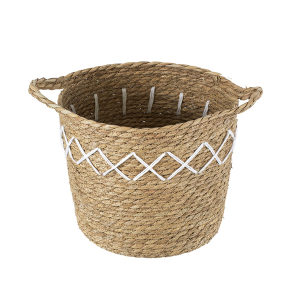 Künstlicher Garten ZAKYNTHOS 20336 SET mit 3 dekorativen geflochtenen Körben – Blumentöpfen – Blumentöpfen Beige mit Makramee A: Φ24 cm x H20 cm B: Φ28 cm x H24 cm C: Φ32 cm x H28 cm