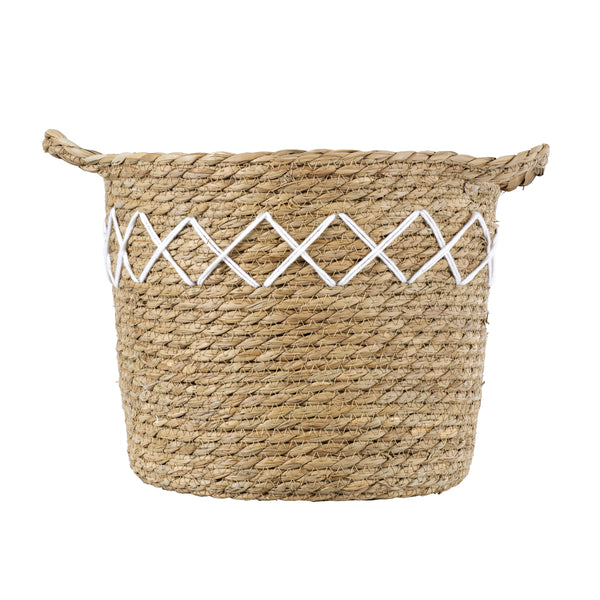 Künstlicher Garten ZAKYNTHOS 20336 SET mit 3 dekorativen geflochtenen Körben – Blumentöpfen – Blumentöpfen Beige mit Makramee A: Φ24 cm x H20 cm B: Φ28 cm x H24 cm C: Φ32 cm x H28 cm