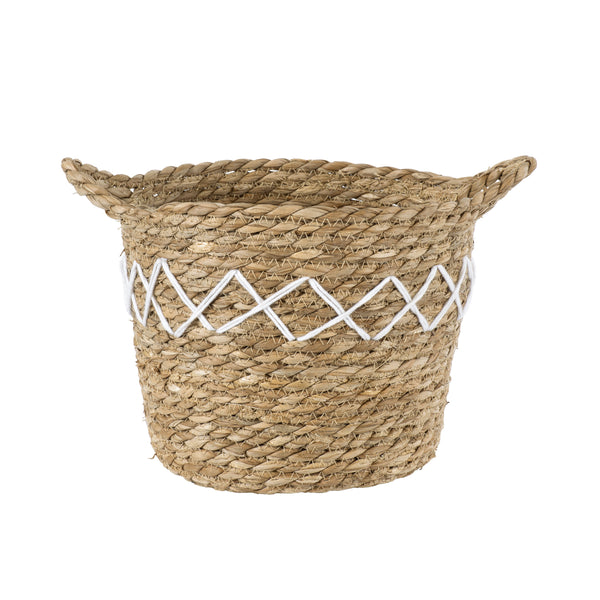 Künstlicher Garten ZAKYNTHOS 20336 SET mit 3 dekorativen geflochtenen Körben – Blumentöpfen – Blumentöpfen Beige mit Makramee A: Φ24 cm x H20 cm B: Φ28 cm x H24 cm C: Φ32 cm x H28 cm