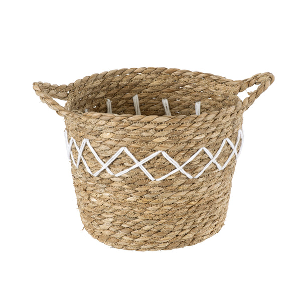 Künstlicher Garten ZAKYNTHOS 20336 SET mit 3 dekorativen geflochtenen Körben – Blumentöpfen – Blumentöpfen Beige mit Makramee A: Φ24 cm x H20 cm B: Φ28 cm x H24 cm C: Φ32 cm x H28 cm