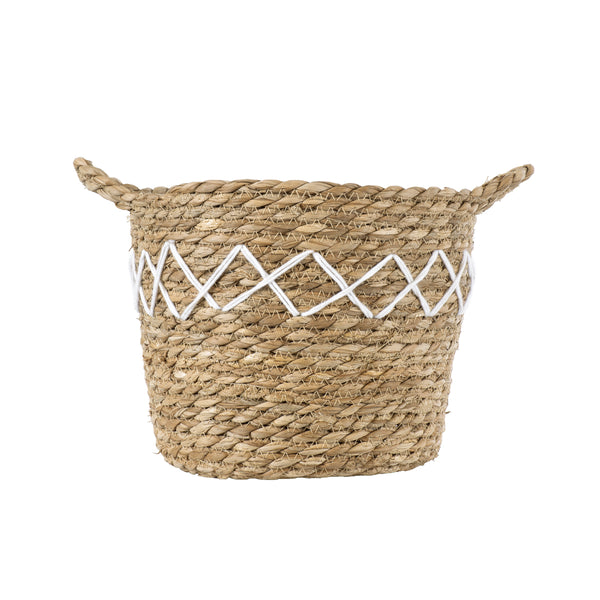 Künstlicher Garten ZAKYNTHOS 20336 SET mit 3 dekorativen geflochtenen Körben – Blumentöpfen – Blumentöpfen Beige mit Makramee A: Φ24 cm x H20 cm B: Φ28 cm x H24 cm C: Φ32 cm x H28 cm