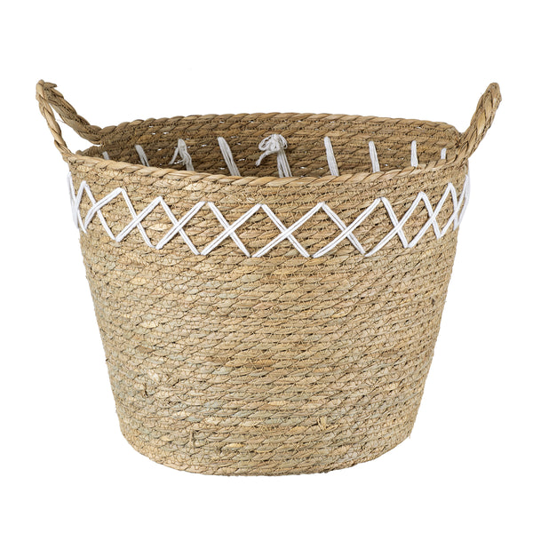 Künstlicher Garten ZAKYNTHOS 20336 SET mit 3 dekorativen geflochtenen Körben – Blumentöpfen – Blumentöpfen Beige mit Makramee A: Φ24 cm x H20 cm B: Φ28 cm x H24 cm C: Φ32 cm x H28 cm