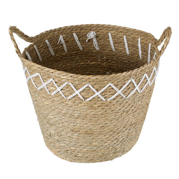 Künstlicher Garten ZAKYNTHOS 20336 SET mit 3 dekorativen geflochtenen Körben – Blumentöpfen – Blumentöpfen Beige mit Makramee A: Φ24 cm x H20 cm B: Φ28 cm x H24 cm C: Φ32 cm x H28 cm