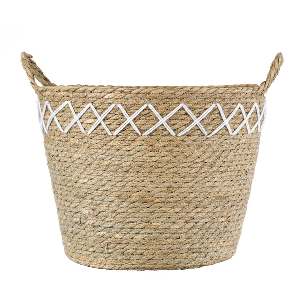 Künstlicher Garten ZAKYNTHOS 20336 SET mit 3 dekorativen geflochtenen Körben – Blumentöpfen – Blumentöpfen Beige mit Makramee A: Φ24 cm x H20 cm B: Φ28 cm x H24 cm C: Φ32 cm x H28 cm