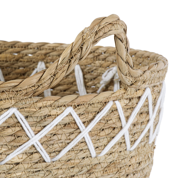 Künstlicher Garten ZAKYNTHOS 20336 SET mit 3 dekorativen geflochtenen Körben – Blumentöpfen – Blumentöpfen Beige mit Makramee A: Φ24 cm x H20 cm B: Φ28 cm x H24 cm C: Φ32 cm x H28 cm