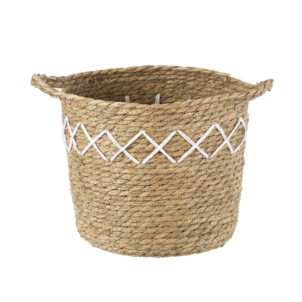 Künstlicher Garten ZAKYNTHOS 20336 SET mit 3 dekorativen geflochtenen Körben – Blumentöpfen – Blumentöpfen Beige mit Makramee A: Φ24 cm x H20 cm B: Φ28 cm x H24 cm C: Φ32 cm x H28 cm