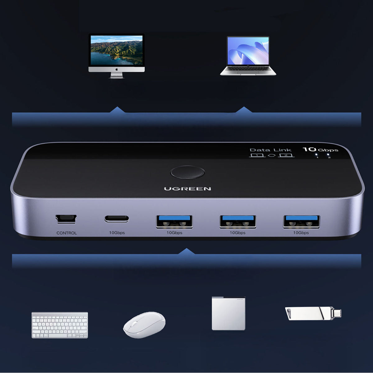 Ugreen switch USB-C USB-A 10Gb/s - gray