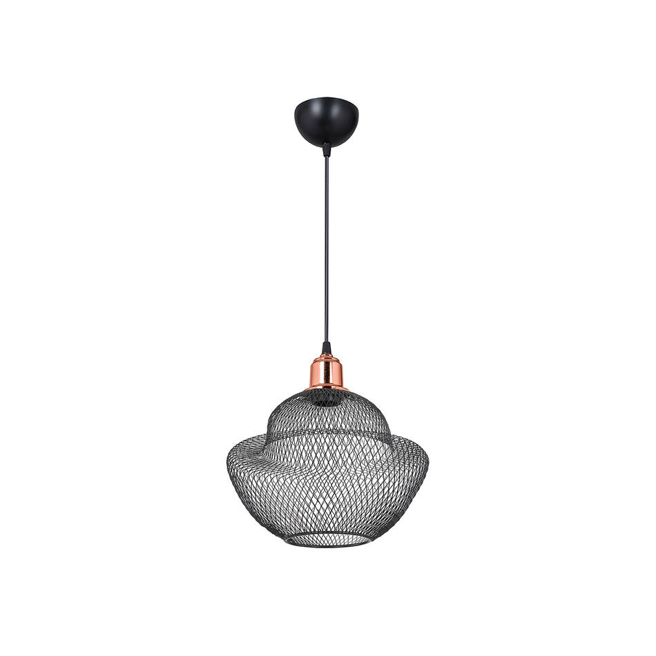 GLOBOSTAR® WIRE 203-0004 Μοντέρνο Κρεμαστό Φωτιστικό Οροφής με Ντουί 1 x E27 AC 220-240V IP20 - Μαύρο & Χάλκινο - Μ25 x Π25 x Υ30cm