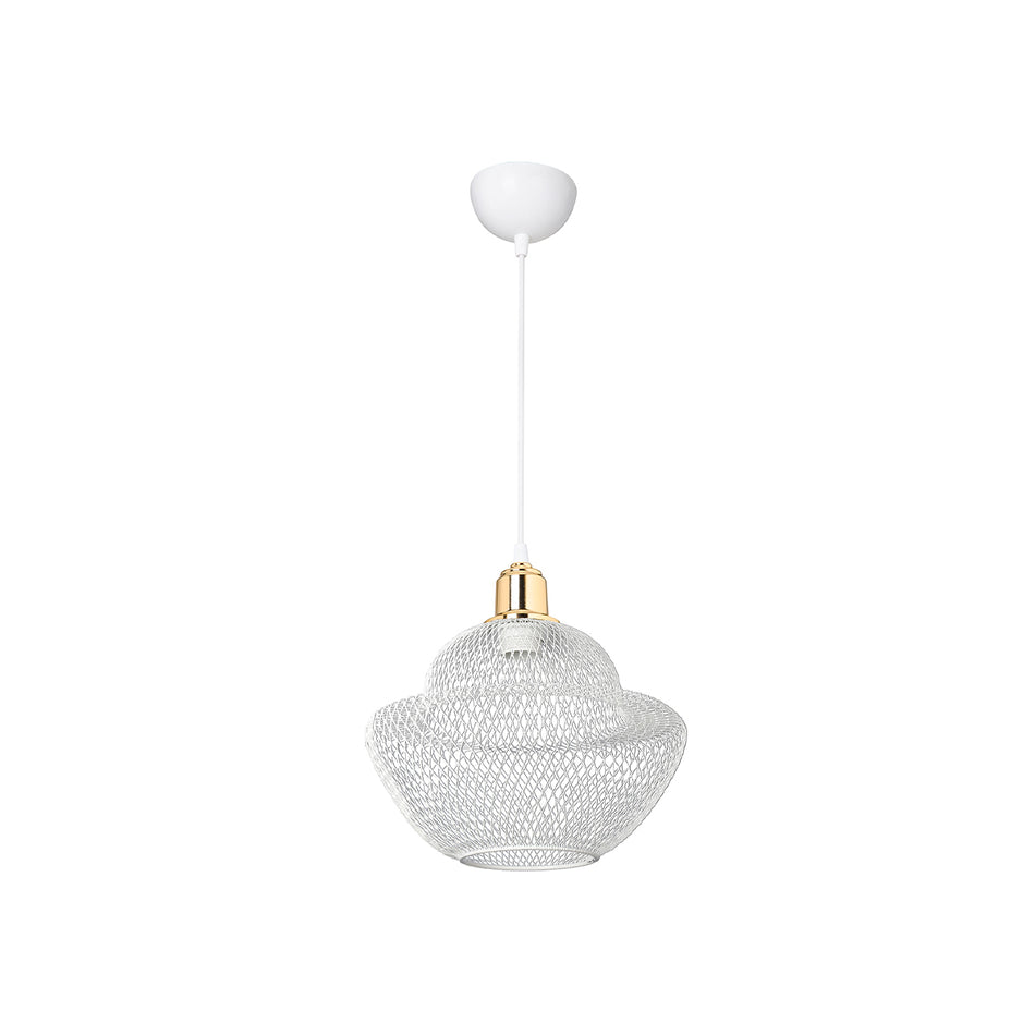 GLOBOSTAR® WIRE 203-0005 Μοντέρνο Κρεμαστό Φωτιστικό Οροφής με Ντουί 1 x E27 AC 220-240V IP20 - Λευκό & Χρυσό - Μ25 x Π25 x Υ30cm