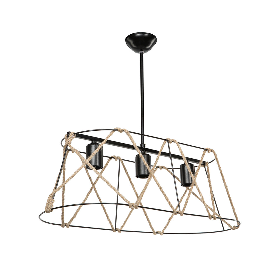 GLOBOSTAR® GATSBY 203-0006 Vintage Κρεμαστό Φωτιστικό Οροφής με Ντουί 3 x E27 AC 220-240V IP20 - Μαύρο & Μπεζ - Μ60 x Π28 x Υ22cm