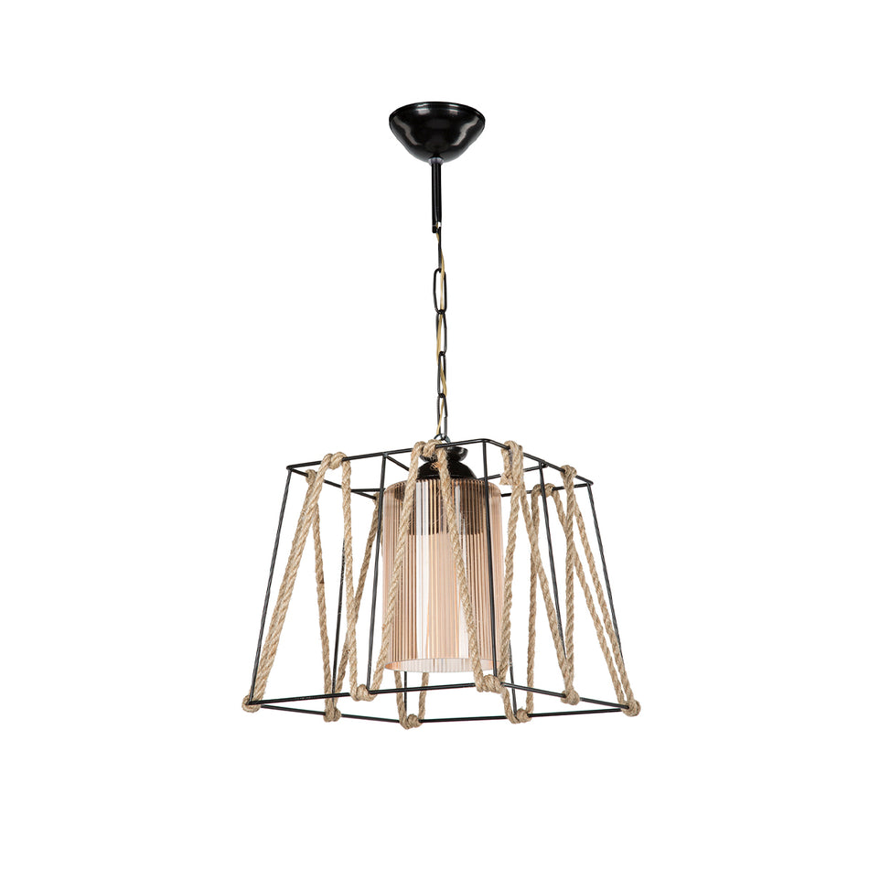 GLOBOSTAR® GATSBY 203-0007 Vintage Κρεμαστό Φωτιστικό Οροφής με Ντουί 1 x E27 AC 220-240V IP20 - Μαύρο & Μπεζ - Μ25 x Π25 x Υ25cm