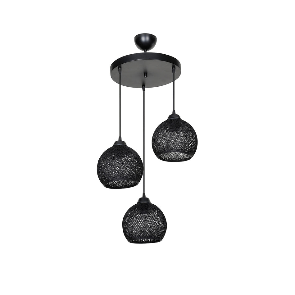 GLOBOSTAR® YASAM 203-0022 Vintage Κρεμαστό Φωτιστικό Οροφής με Ντουί 3 x E27 AC 220-240V IP20 - Μαύρο - Μ42 x Π42 x Υ54cm