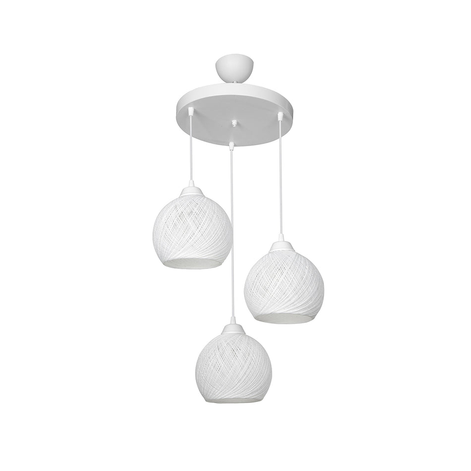 GLOBOSTAR® YASAM 203-0023 Vintage Κρεμαστό Φωτιστικό Οροφής με Ντουί 3 x E27 AC 220-240V IP20 - Λευκό - Μ42 x Π42 x Υ54cm