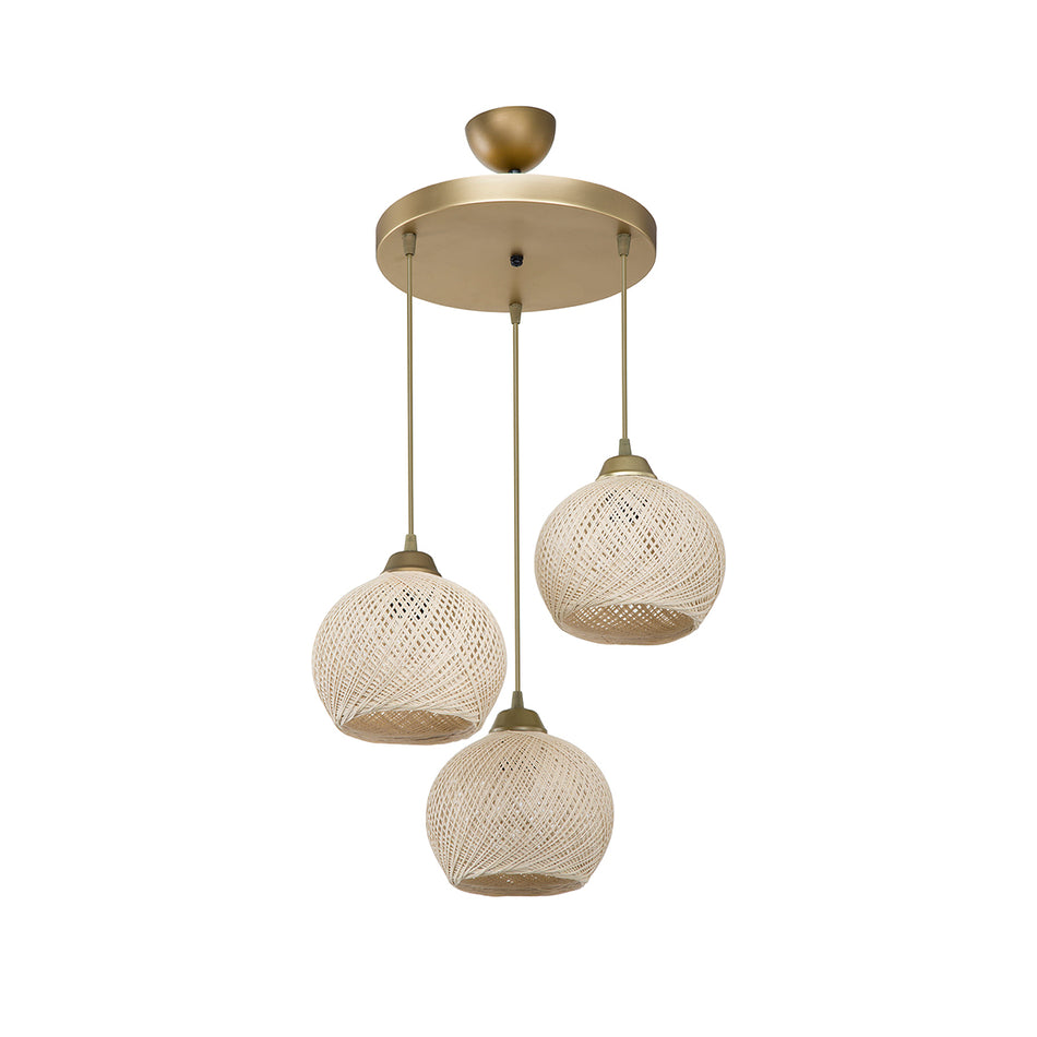 GLOBOSTAR® YASAM 203-0024 Vintage Κρεμαστό Φωτιστικό Οροφής με Ντουί 3 x E27 AC 220-240V IP20 - Μπεζ & Χρυσό - Μ42 x Π42 x Υ54cm