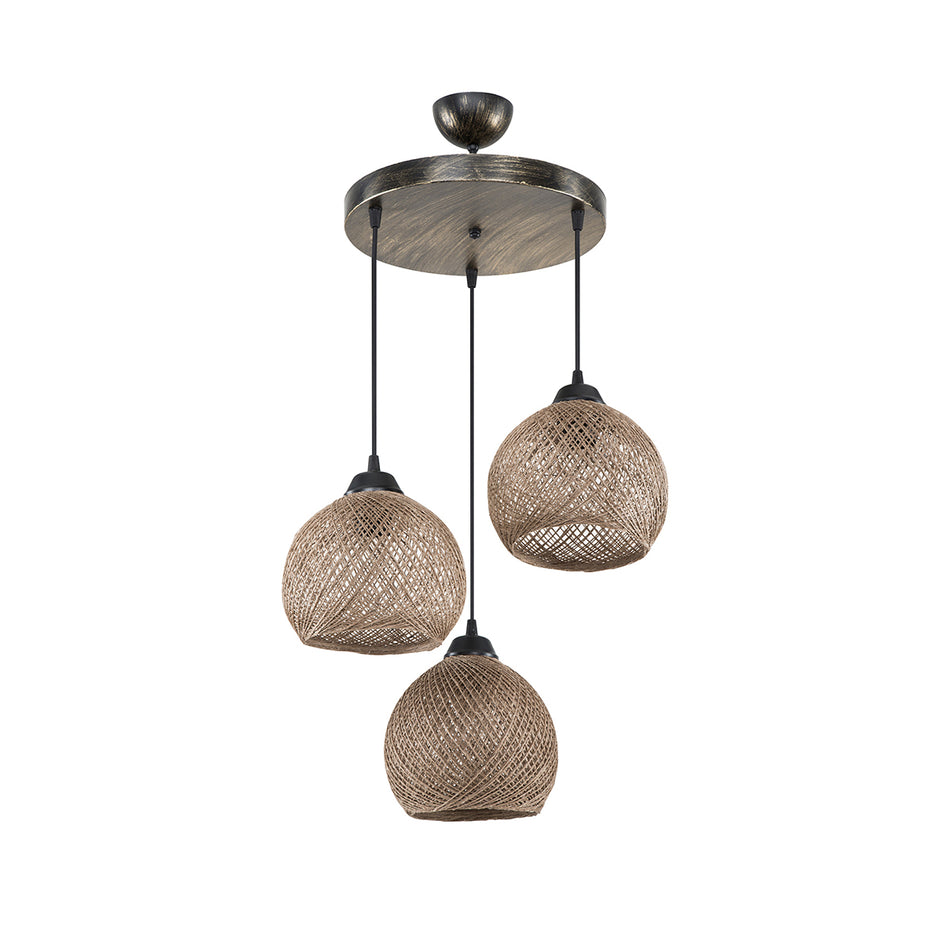 GLOBOSTAR® YASAM 203-0025 Vintage Κρεμαστό Φωτιστικό Οροφής με Ντουί 3 x E27 AC 220-240V IP20 - Καφέ - Μ42 x Π42 x Υ54cm