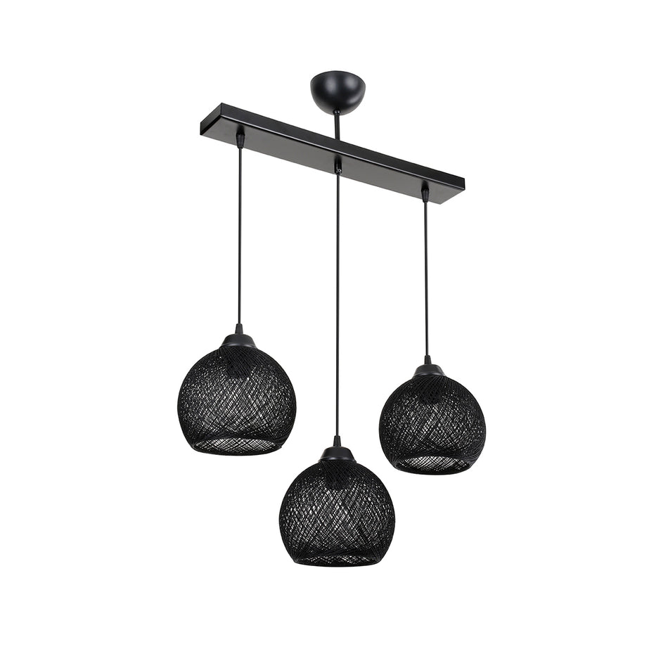 GLOBOSTAR® YASAM 203-0026 Vintage Κρεμαστό Φωτιστικό Οροφής με Ντουί 3 x E27 AC 220-240V IP20 - Μαύρο - Μ45 x Π18 x Υ30cm