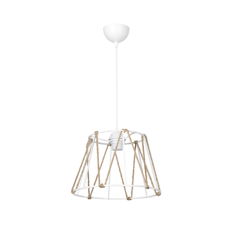 GLOBOSTAR® JUTE 203-0091 Μοντέρνο Κρεμαστό Φωτιστικό Οροφής με Ντουί 1 x E27 AC 220-240V IP20 - Λευκό & Μπεζ - Μ30 x Π30 x Υ23cm