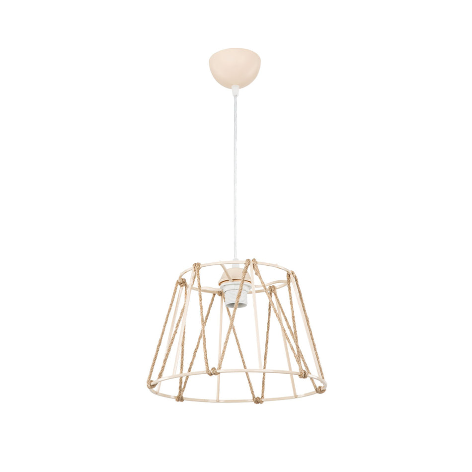 GLOBOSTAR® JUTE 203-0092 Μοντέρνο Κρεμαστό Φωτιστικό Οροφής με Ντουί 1 x E27 AC 220-240V IP20 - Μπεζ - Μ30 x Π30 x Υ23cm