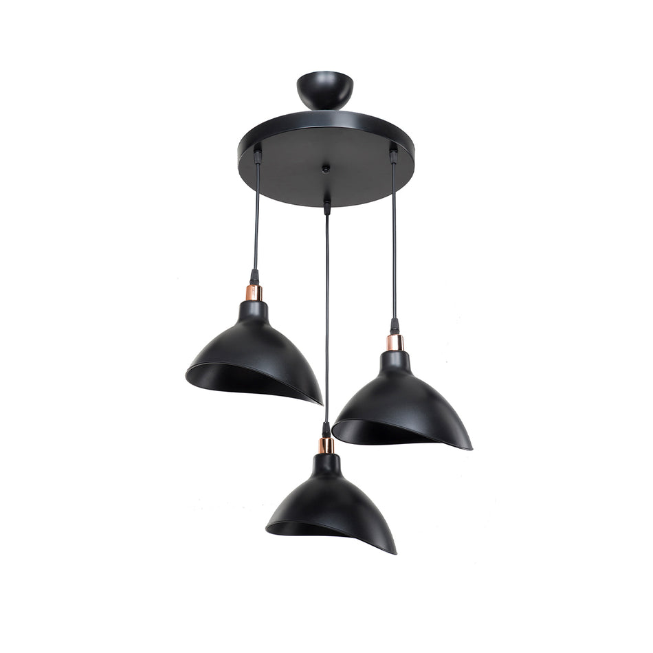 GLOBOSTAR® RIVE 203-0144 Μοντέρνο Κρεμαστό Φωτιστικό Οροφής με Ντουί 3 x E27 AC 220-240V IP20 - Μάυρο & Χάλκινο - Μ40 x Π40 x Υ65cm