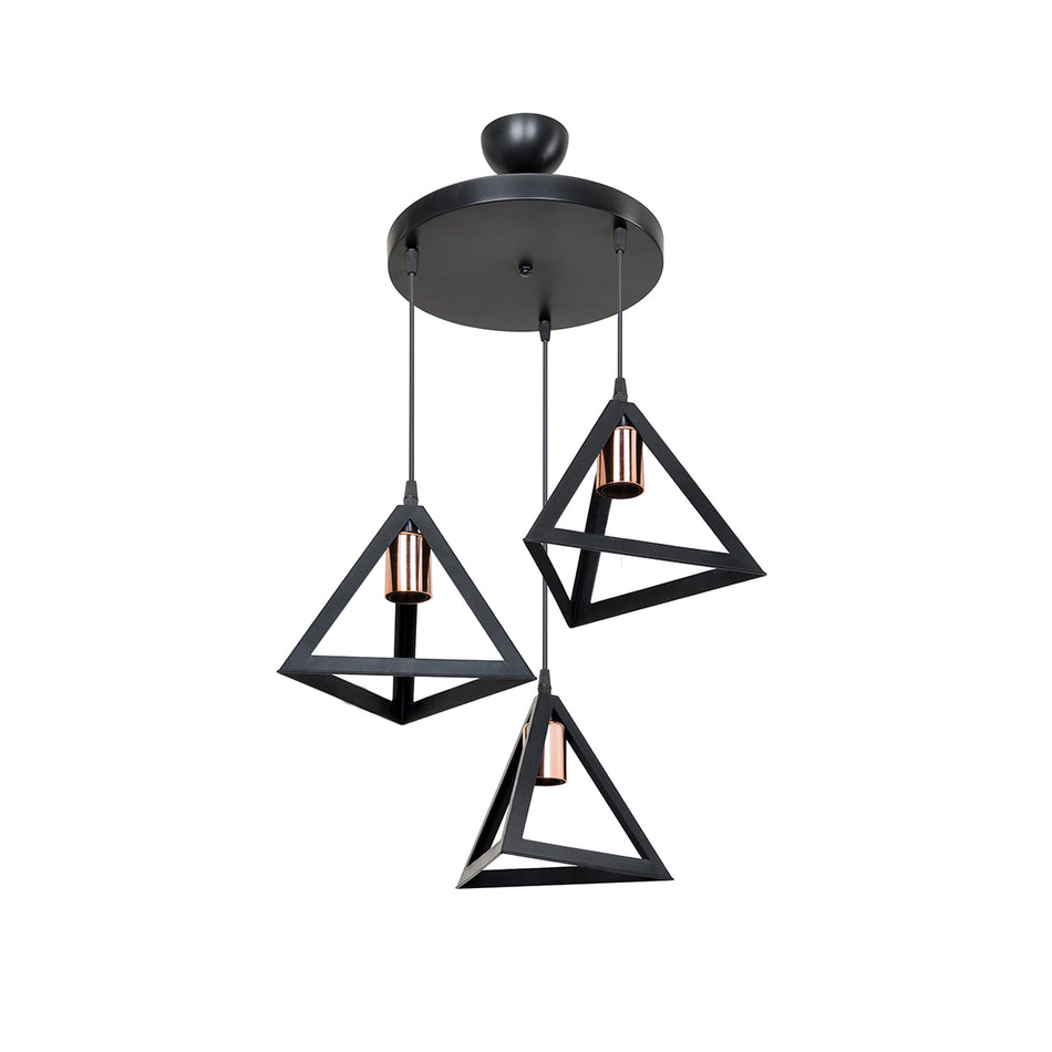 GLOBOSTAR® TRIANGLE 203-0162 Μοντέρνο Κρεμαστό Φωτιστικό Οροφής με Ντουί 3 x E27 AC 220-240V IP20 - Μάυρο & Χάλκινο - Μ67 x Π67 x Υ50cm