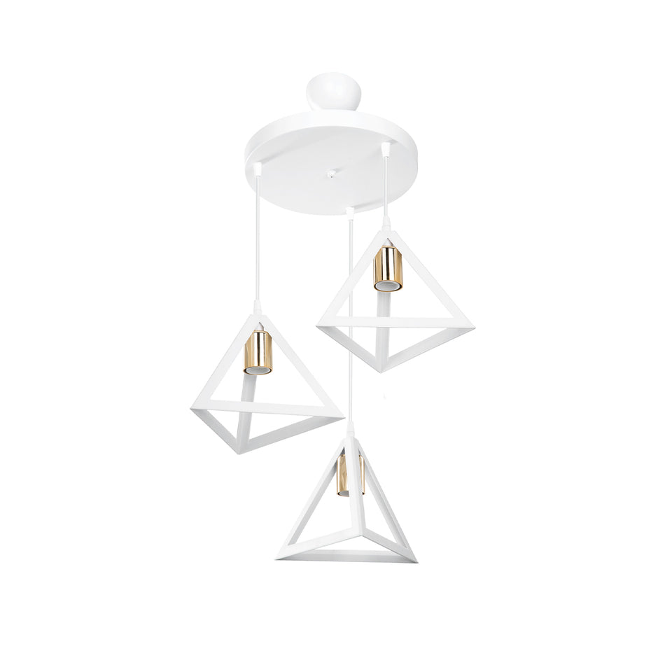 GLOBOSTAR® TRIANGLE 203-0166 Μοντέρνο Κρεμαστό Φωτιστικό Οροφής με Ντουί 3 x E27 AC 220-240V IP20 - Λευκό & Χρυσό - Μ67 x Π67 x Υ50cm