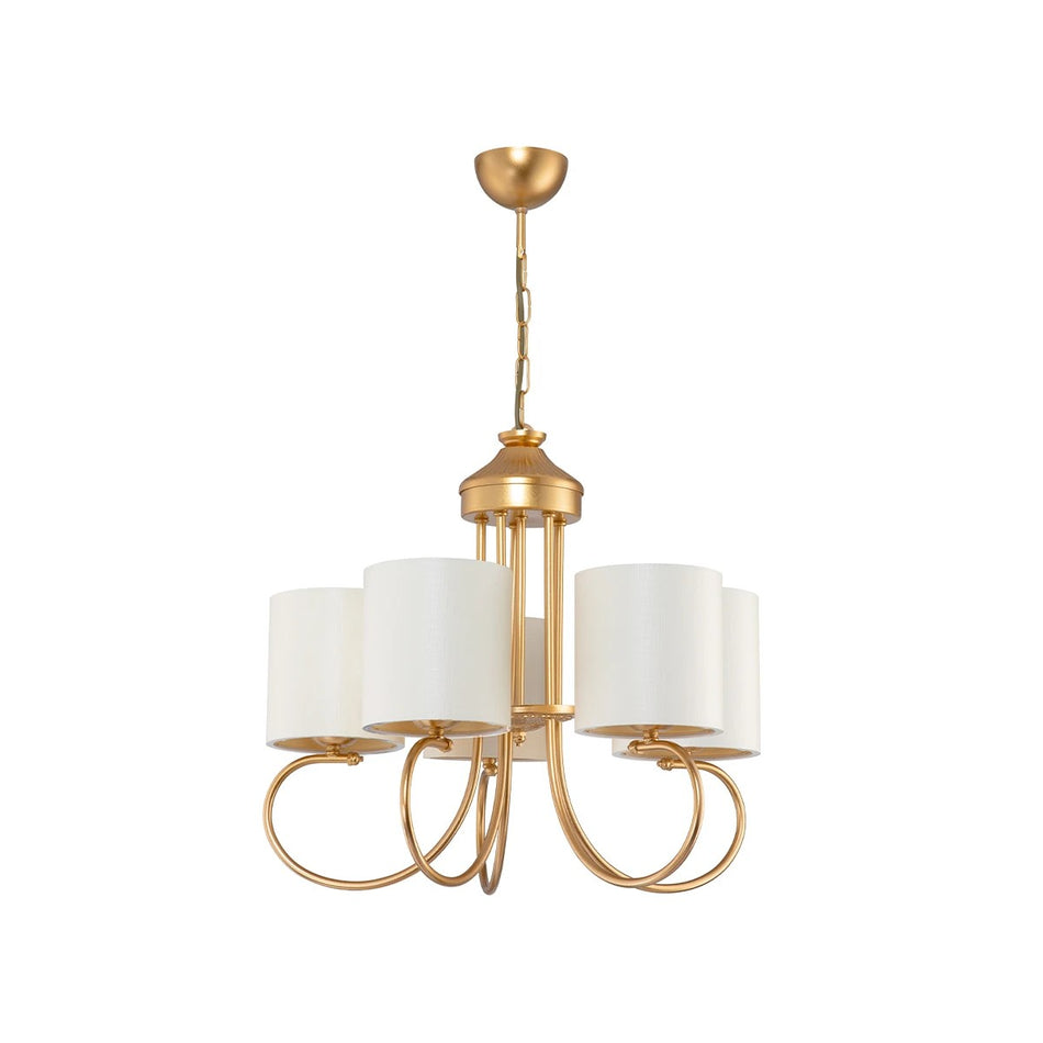 GLOBOSTAR® TRITON 203-0254 Vintage Κρεμαστό Φωτιστικό Οροφής με Ντουί 5 x E27 AC 220-240V IP20 - Χρυσό & Μπεζ - Μ50 x Π50 x Υ48cm