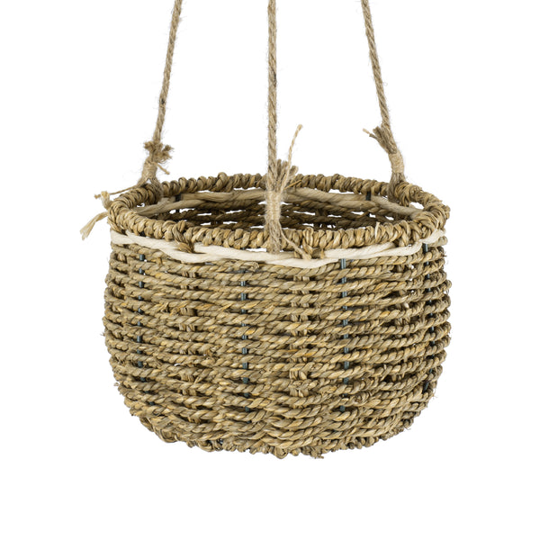 Künstlicher Garten POROS 20489 Hängender geflochtener Korb – Caspo-Topf – Blumentopf Beige Φ20 cm x H50 cm