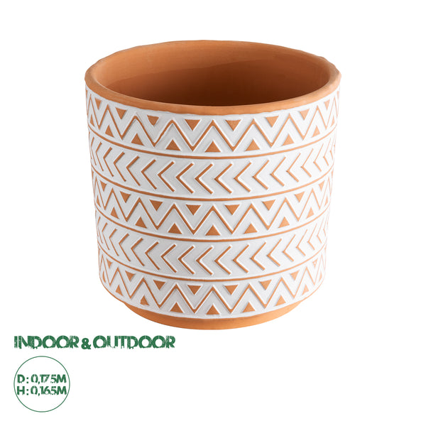 Artificial Garden INDIA 20498 Διακοσμητικό Κεραμικό Κασπώ Γλάστρα - Flower Pot Λευκό με Πορτοκαλί Φ17.5 x Υ16.5cm