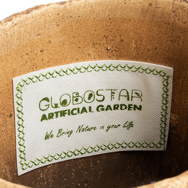 Artificial Garden MONTANA 20504 Διακοσμητικό Κεραμικό Κασπώ Γλάστρα - Flower Pot Καφέ με Λευκή Υφασμάτινη Κορδέλα και Μαύρες - Κόκκινες Λεπτομέρειες Φ16.5 x Υ15.5cm